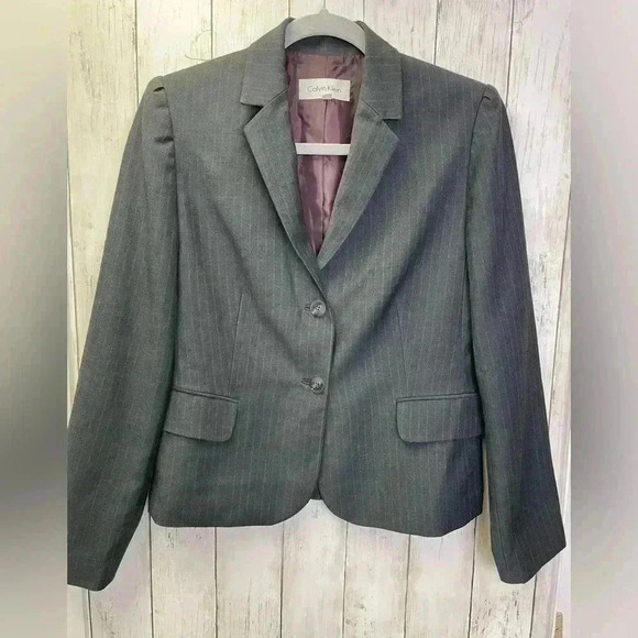 Calvin Klein skirt suit size 8p Color Black with pin stripe pattern/Work/Career - Picture 4 of 16